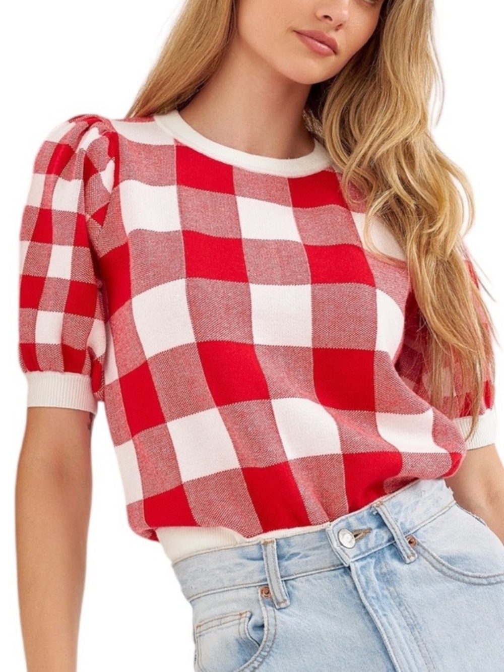 English Factory Red Gingham Sweater